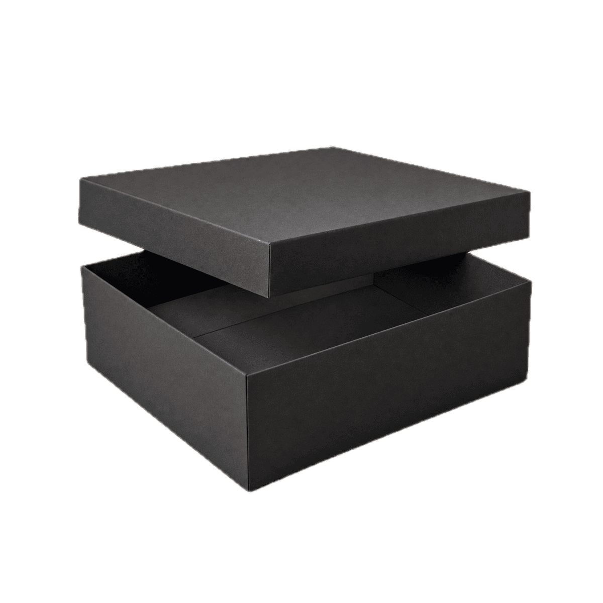Black rigid gift box with a lifted lid
